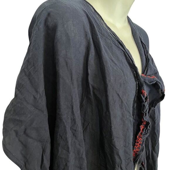 J Crew Embroidered Navy Red Tassel Boho Kimono Open Jacket Longline Sheer O/S - Picture 4 of 16